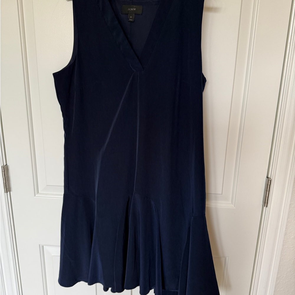 J. Crew Navy Flounce V-Neck Dress